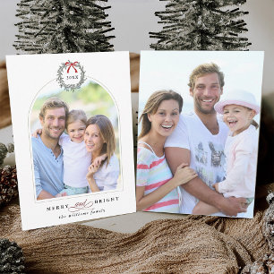 Cartes Pour Fêtes Annuelles Joyeux & Lumineux Cadre Familial Arqué Noël 2 Phot