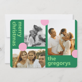 Cartes Pour Fêtes Annuelles Joyeux & Lumineux Noël Multiphoto à pois