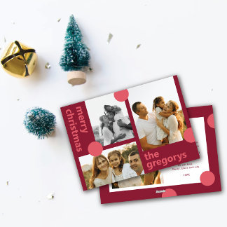 Cartes Pour Fêtes Annuelles Joyeux & Lumineux Noël Multiphoto à pois