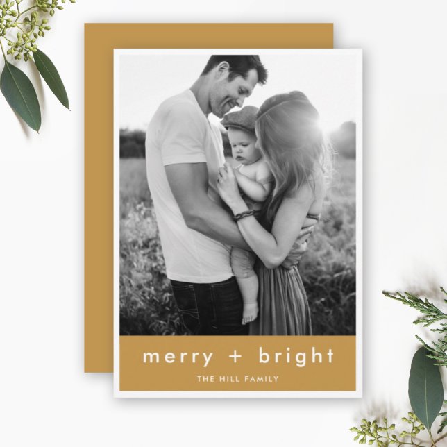 Cartes Pour Fêtes Annuelles Joyeux + lumineux | Ocher Gold Christmas Photo (Créateur téléchargé)