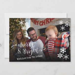 Cartes Pour Fêtes Annuelles Joyeux & Lumineux, Photo, Flocons & Couleur Modifi