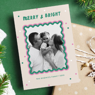 Cartes Pour Fêtes Annuelles Joyeux & Lumineux Squigame Cadre rose + Vert