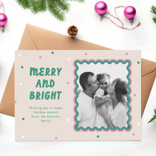 Cartes Pour Fêtes Annuelles Joyeux & Lumineux Squigame Cadre rose + Vert