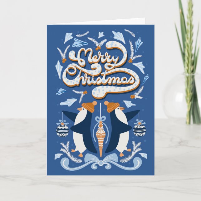Cartes Pour Fêtes Annuelles Joyeux manchots de Noël mignons avec des baubles (Devant)