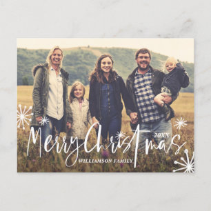 Cartes Pour Fêtes Annuelles Joyeux manuscrit élégant de Noël   et photo de
