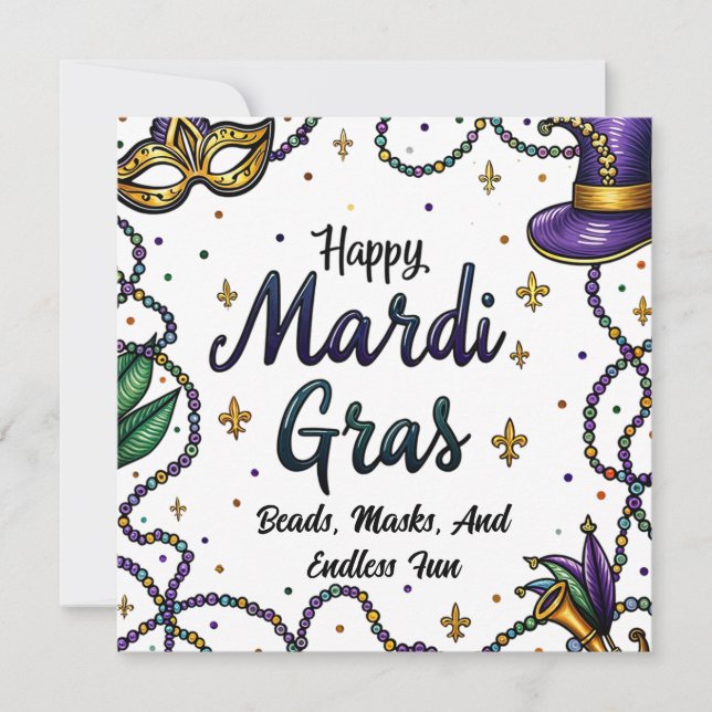 Cartes Pour Fêtes Annuelles Joyeux Mardi Gras Feathered and Mask (Devant)