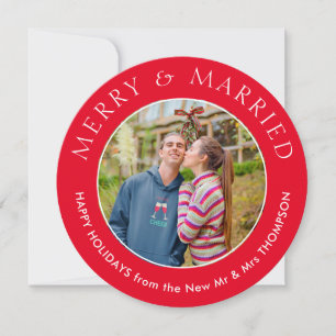 Cartes Pour Fêtes Annuelles Joyeux Marié Circulaire photo Noël Rouge