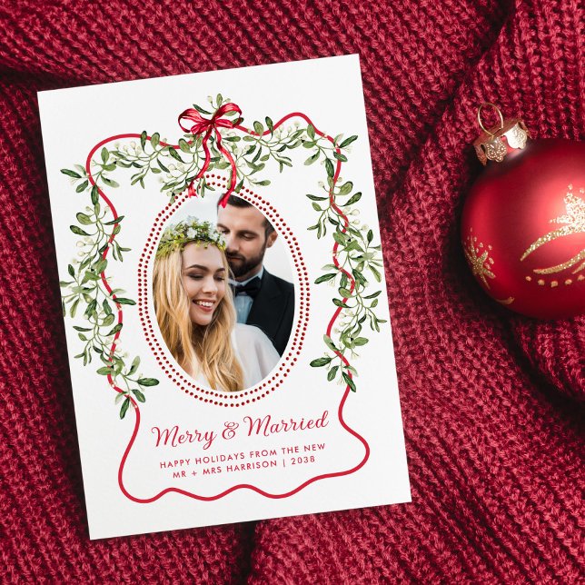 Cartes Pour Fêtes Annuelles Joyeux marié Frame Wavy Frame Nouveaux mariés Phot (Créateur téléchargé)
