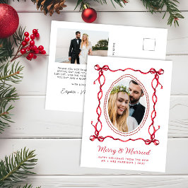 Cartes Pour Fêtes Annuelles Joyeux marié Red Bow Nouveaux mariés Photo de Noël