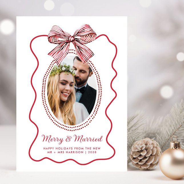 Cartes Pour Fêtes Annuelles Joyeux marié Red Wavame Bow photo Noël (Créateur téléchargé)