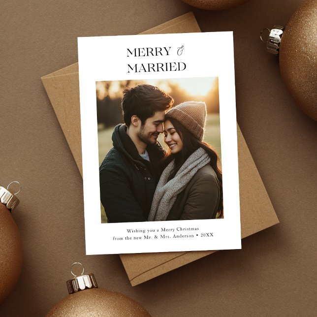 Cartes Pour Fêtes Annuelles Joyeux mariés et mariés photo de Noël (Créateur téléchargé)