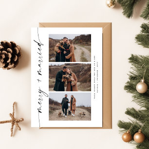 Cartes Pour Fêtes Annuelles Joyeux Mariés Et Mariés Première Photo De Noël