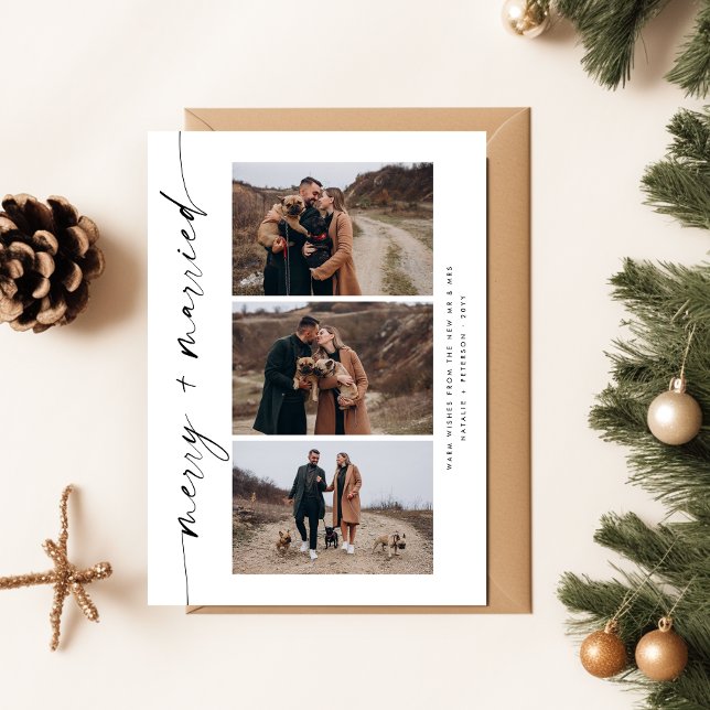 Cartes Pour Fêtes Annuelles Joyeux Mariés Et Mariés Première Photo De Noël (Créateur téléchargé)