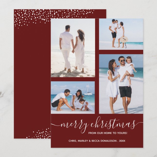 Cartes Pour Fêtes Annuelles Joyeux Maroon Multi Photo Noël (Devant / Derrière)