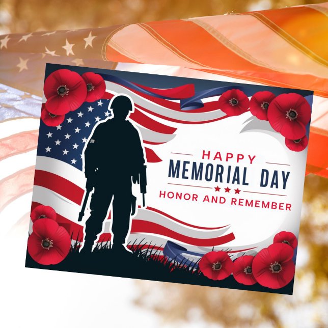 Cartes Pour Fêtes Annuelles Joyeux Memorial Day Red Poppies Militaires (Memorial Day postcard to honor and remember the fallen heroes.)