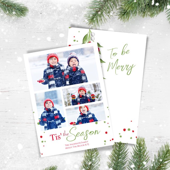 Cartes Pour Fêtes Annuelles Joyeux Mistletoe mignonette Photo Collage (Tis the Season to be Merry. Multi photo card.)