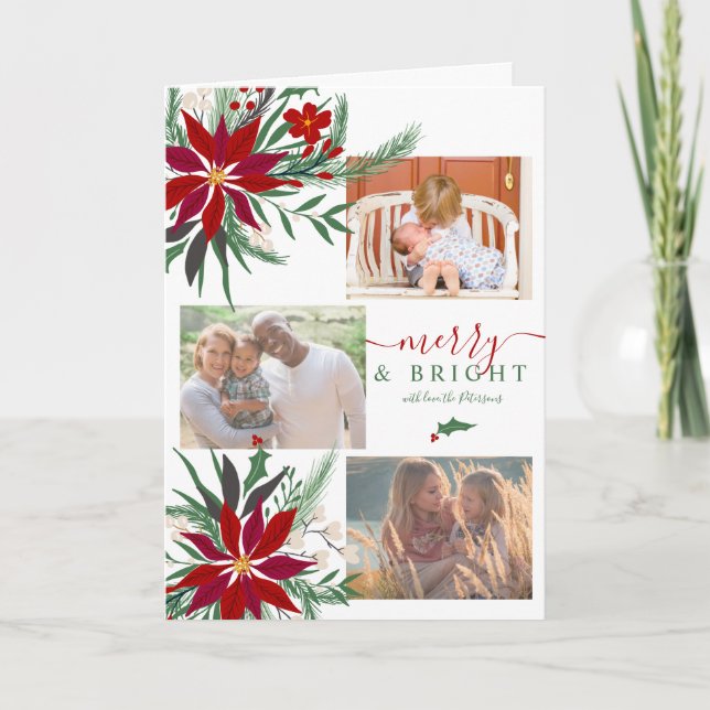 Cartes Pour Fêtes Annuelles Joyeux moderne Bright Christmas floral 4 photos (Devant)
