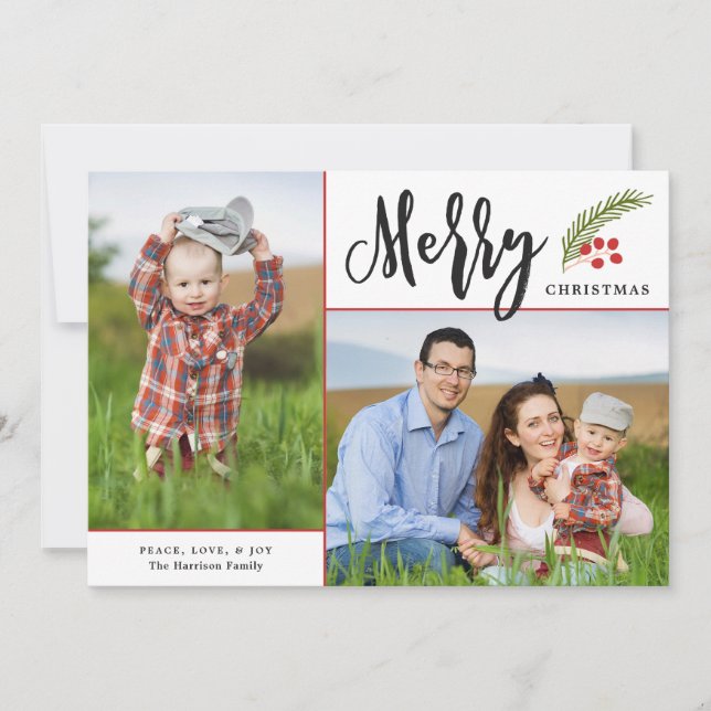 Cartes Pour Fêtes Annuelles Joyeux moderne Deux photos Noël blanc (Devant)