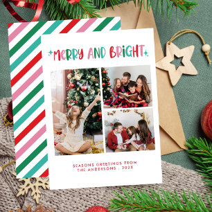 Cartes Pour Fêtes Annuelles Joyeux moderne et brillant rétro Noël coloré