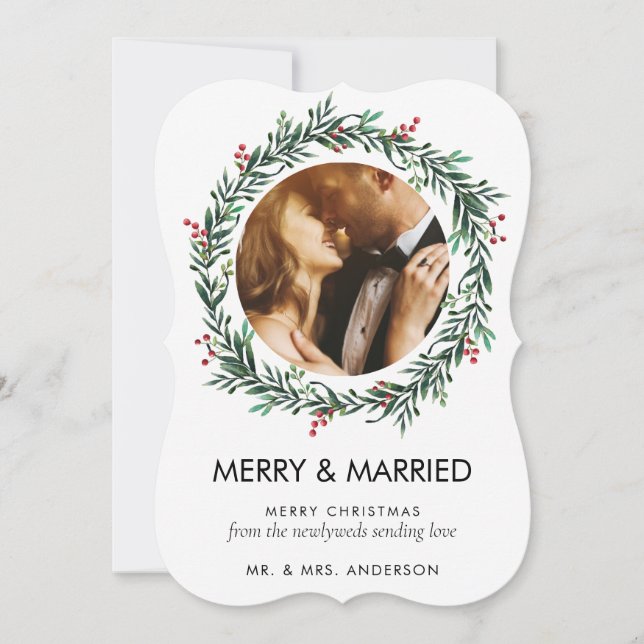 Cartes Pour Fêtes Annuelles Joyeux moderne et marié photo Noël nouvellement ma (Devant)