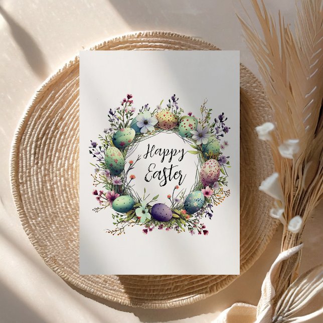 Cartes Pour Fêtes Annuelles Joyeux Monogramme de germes floraux de Pâques (Créateur téléchargé)