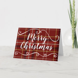 Cartes Pour Fêtes Annuelles Joyeux Motif blanc d'or rouge plaid Noël