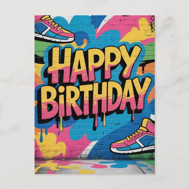 Cartes Pour Fêtes Annuelles Joyeux mur de graffitis d'anniversaire avec Basket (Devant)