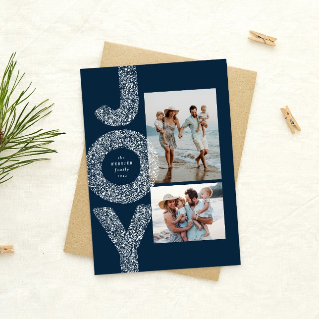 Cartes Pour Fêtes Annuelles Joyeux neige mouchetez deux photo marine Noël (Créateur téléchargé)
