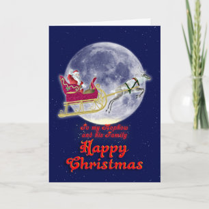 Cartes Pour Fêtes Annuelles Joyeux neveu de Noël avec père Noël dans son traîn