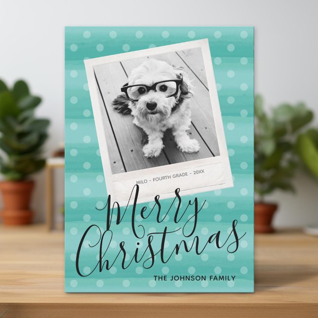 Cartes Pour Fêtes Annuelles Joyeux Noël 1 photo avec aquarelle moderne (Unique Photo Card)