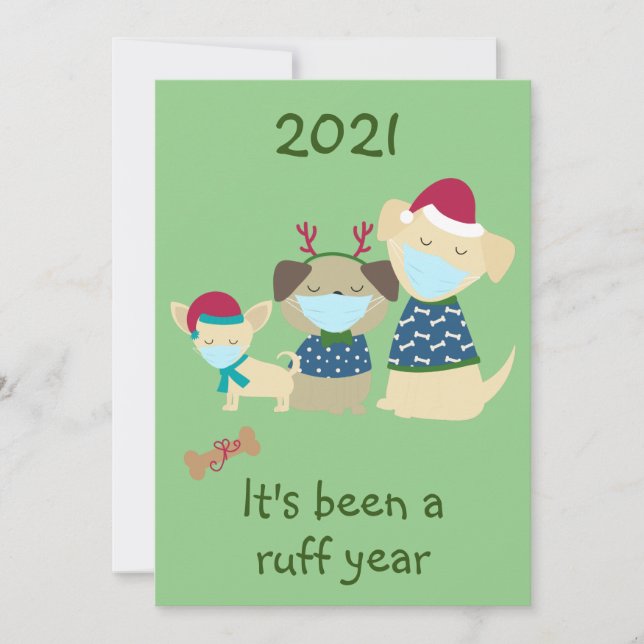 Cartes Pour Fêtes Annuelles Joyeux Noël 2021 Covid Cute Dogs Ruff année (Devant)