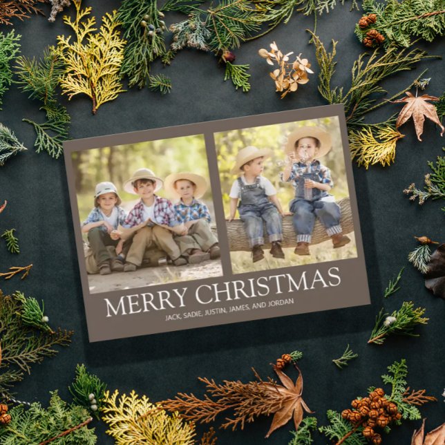 Cartes Pour Fêtes Annuelles Joyeux Noël 2 Photo de famille Russe Brown (Créateur téléchargé)