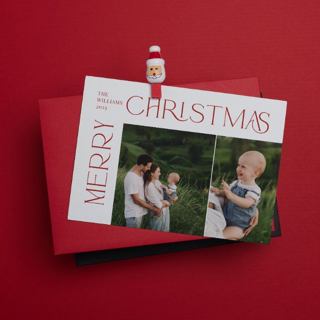 Cartes Pour Fêtes Annuelles Joyeux Noël 2 Photo Typographie rouge (Spread the magic of the holidays with these beautiful cards 🎅🏼❤️)