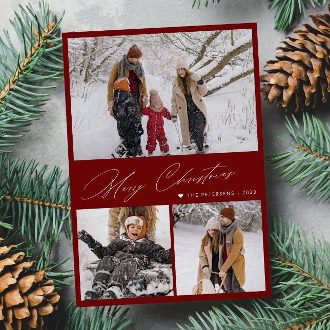 Cartes Pour Fêtes Annuelles Joyeux Noël 3 photo collage moderne rouge (Créateur téléchargé)