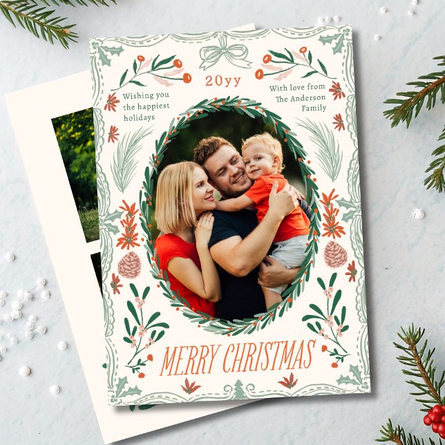 Cartes Pour Fêtes Annuelles Joyeux Noël 3 Photo Coquette Botanique Floral (Créateur téléchargé)