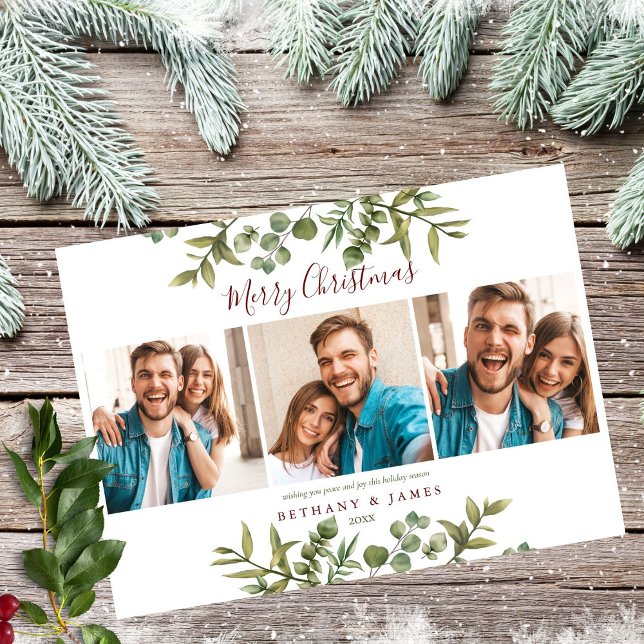 Cartes Pour Fêtes Annuelles Joyeux Noël 3 Photo Couples Verdure (Créateur téléchargé)