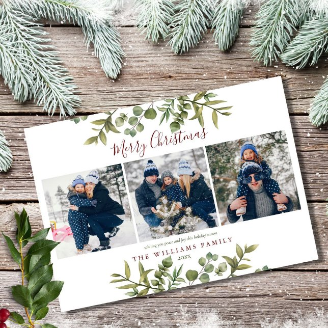 Cartes Pour Fêtes Annuelles Joyeux Noël 3 Photo Verdure Bourgogne (Créateur téléchargé)