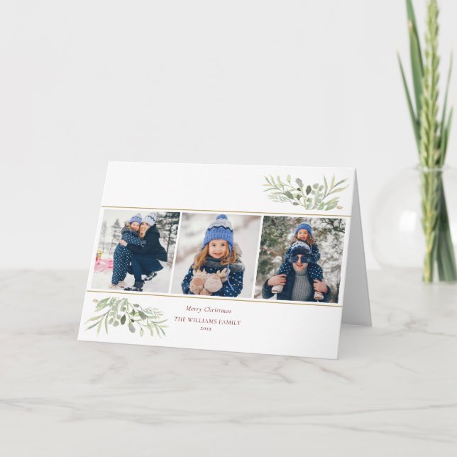 Cartes Pour Fêtes Annuelles Joyeux Noël 3 Photo Verdure Moderne (Devant)