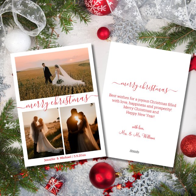 Cartes Pour Fêtes Annuelles joyeux noël 3 photos collage mariage rouge (Créateur téléchargé)