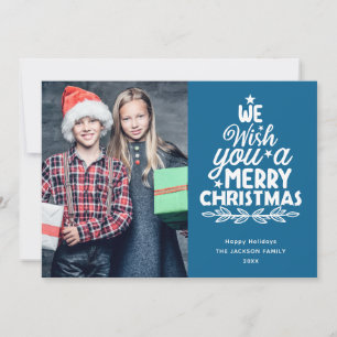 Cartes Pour Fêtes Annuelles Joyeux Noël 3 photos famille bleue
