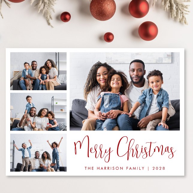 Cartes Pour Fêtes Annuelles Joyeux Noël 4 photo Collage (Share the love and warmth of the season with your personalized photo Christmas card)