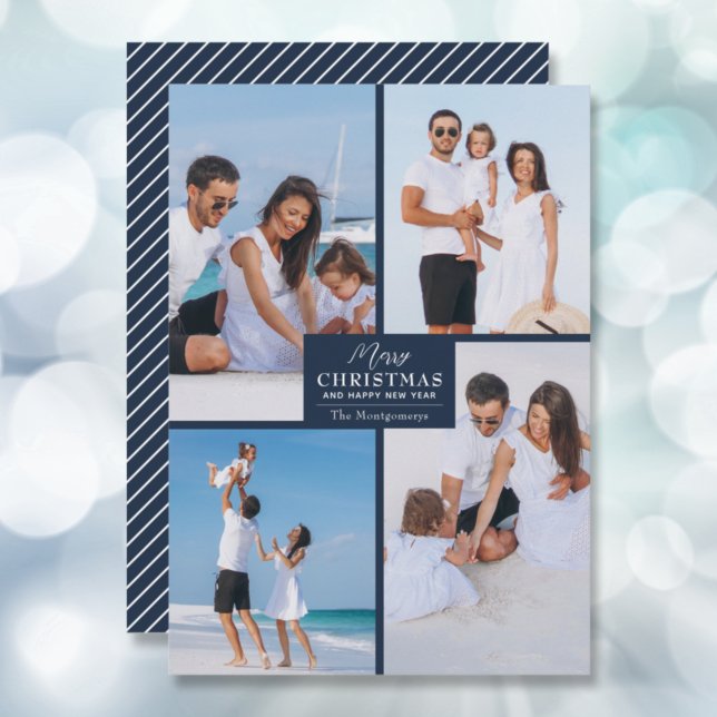 Cartes Pour Fêtes Annuelles Joyeux Noël 4 Photo Collage bleu marine (Créateur téléchargé)