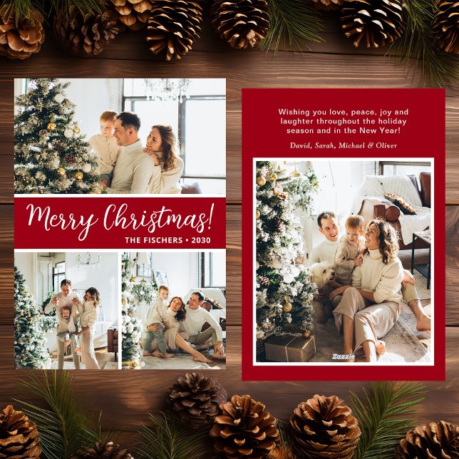 Cartes Pour Fêtes Annuelles Joyeux Noël 4 Photo Flat Holiday Card (Créateur téléchargé)