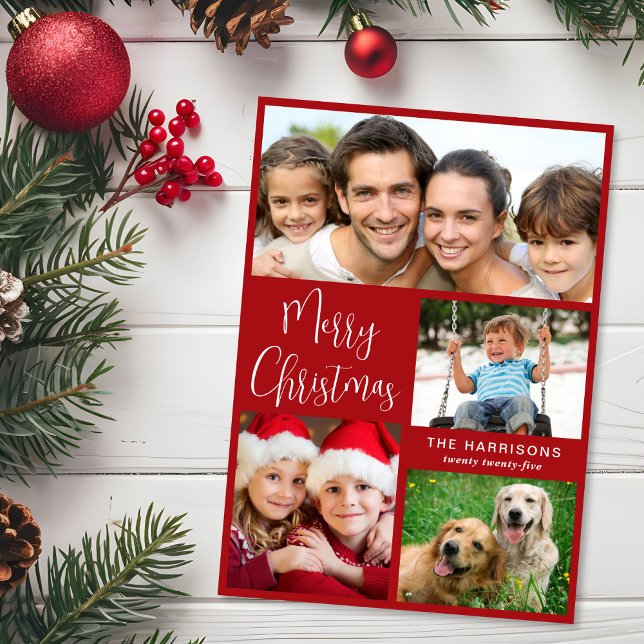 Cartes Pour Fêtes Annuelles Joyeux Noël 4 Photo Rouge (Share the love and warmth of the season with your personalized photo Christmas card)