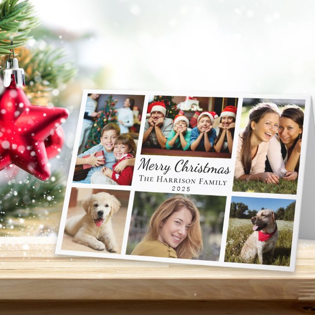 Cartes Pour Fêtes Annuelles Joyeux Noël 6 Photo Collage (Share the love and warmth of the season with your personalized photo Christmas card)