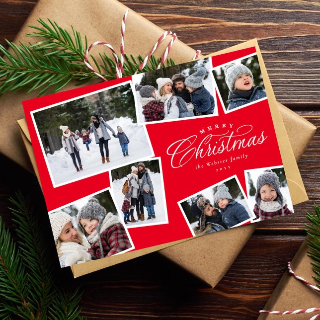 Cartes Pour Fêtes Annuelles Joyeux Noël 7 photo collage rouge famille (Créateur téléchargé)