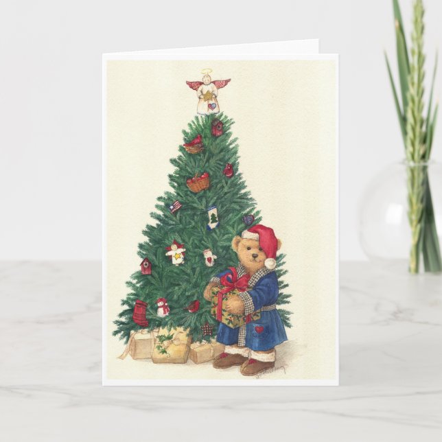 Cartes Pour Fêtes Annuelles JOYEUX Noël a illustré l'OURS câlin de Noël (Devant)