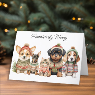 Cartes Pour Fêtes Annuelles Joyeux Noël à la mode Animaux de chat de chien