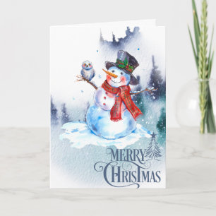 Cartes Pour Fêtes Annuelles Joyeux Noël Abstrait Snowman scène d'hiver