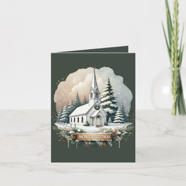 Cartes Pour Fêtes Annuelles Joyeux Noël ajouter le message Country Church (Devant)